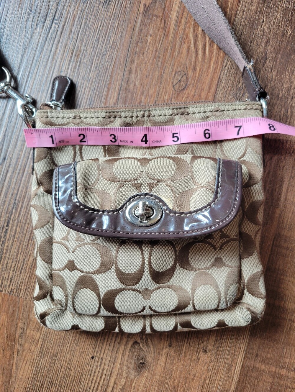 Y2K Coach Signature Jacquard Swingpack Crossbody Purse In Brown Tan - Picture 9 of 10